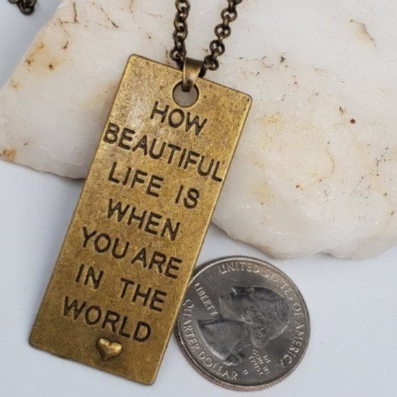 FP Jewelry Bronze Antique Gold Necklace Graphic Bar Pendant Standard Chain - Picture 3 of 5